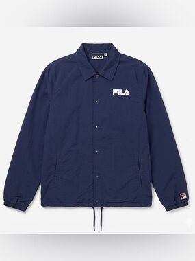 FILA Men’s Navy Windbreaker Coach Jacket with White Logo